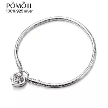 100% настоящий браслет из стерлингового серебра 925 пробы для женщин, подходит для оригинального любовного сердца, подвески в виде змеи, браслет, ювелирные изделия высокого качества 19cm
