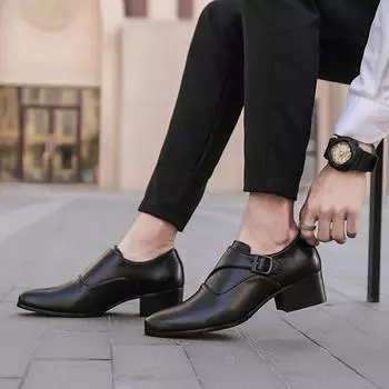 100% натуральная кожа мужская увеличивающая рост обувь 6 см модная брендовая мужская обувь чисто черный D212 39