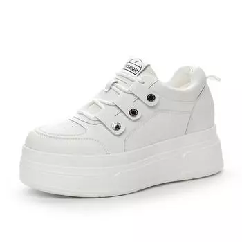 100% натуральная кожа обувь женские модные кроссовки на плоской платформе брендовые женские повседневные туфли увеличивающие рост 9 см черные белые 34 чёрный