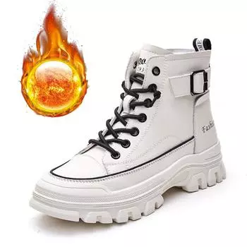 100% натуральная кожа зимняя обувь женская мода современные ботинки брендовые женские ботильоны черные белые толстая подошва увеличение высоты 4 см 35 чёрный