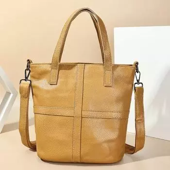 100% натуральная кожаная сумка-тоут для женщин, элегантная коричневая повседневная сумка-ведро большой вместимости, через плечо, черный кошелек чёрный