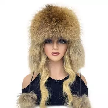 100% натуральная меховая шапка из лисы, женская шапка, толстая меховая шапка, зимняя теплая шапка, женская модная шапка с ушами One Size