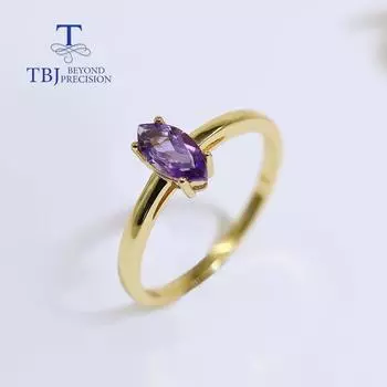 100% натуральное простое кольцо с аметистом mq 4*8 мм, полудрагоценный камень, серебро 925 пробы, изысканные украшения для девочек, женщин, повседневная одежда us ring size5# фиолетовый