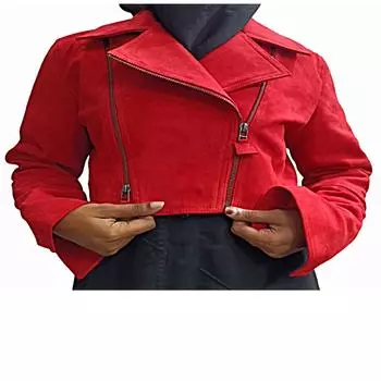 100% натуральное высокое качество для женщин и девочек, замша из овечьей кожи, укороченная мотоциклетная куртка, мотокуртка, красивый вид, мотоциклетная куртка XS красный