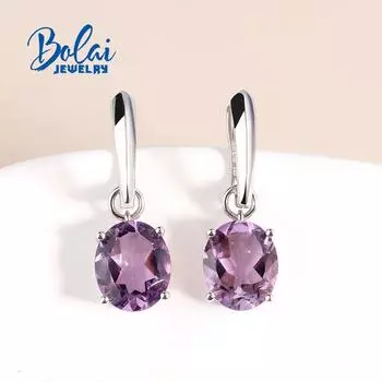 100% натуральный бразильский аметист, овальные серьги с драгоценными камнями 10*12 мм, стерлинговое серебро 925 пробы, простой дизайн, изысканные ювелирные изделия для женщин, подарок L фиолетовый