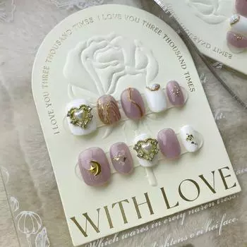 100% натуральный искусственный ноготь ручной работы с клеем для женщин, маникюр в стиле Сейлор Мун, милая короткая искусственная стопа XS