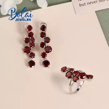100% натуральный красный гранат, кольцо, серьги, комплект ювелирных изделий, серебро 925 пробы, ювелирные изделия, женский подарок на юбилей, вечеринку, день рождения us ring size 6# красный