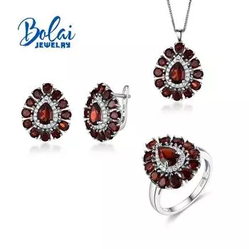100% натуральный красный гранат, кольцо, серьги, подвеска, комплект ювелирных изделий, стерлинговое серебро 925 пробы, изысканные ювелирные изделия для женщин US RING SIZE 6# белый