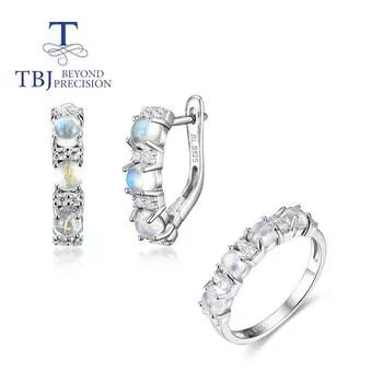 100% натуральный лунный камень, круглые серьги-кольца диаметром 4,0 мм, комплект ювелирных изделий из стерлингового серебра 925 пробы, простые женские изысканные украшения для повседневного ношения Us ring size 6# синий