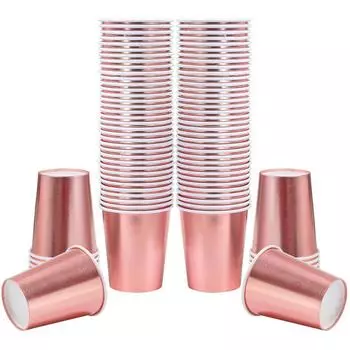 100 Packs Disposable Cup Rose Gold Foil Paper of 9oz Party Drinking Wedding Birthday Tableware Supplies 100pcs розового золота