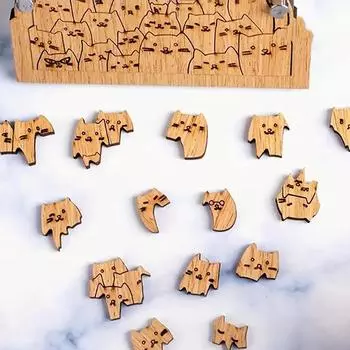 100 пазлов «Кошки» Уникальные деревянные пазлы в форме животных Сложная семейная игра для взрослых и детей Сложная головоломка Игрушка в подарок A