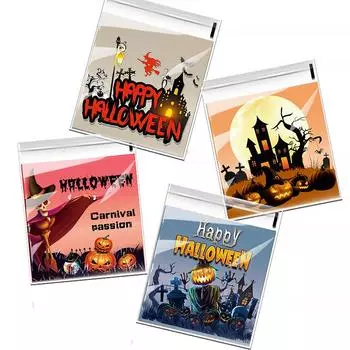 100 Pcs 10X10Cm Halloween Plastic Candy Cookies Gift Bag Self Adhesive Snack Wrap Bag Halloween Party Decorations Kids Gifts