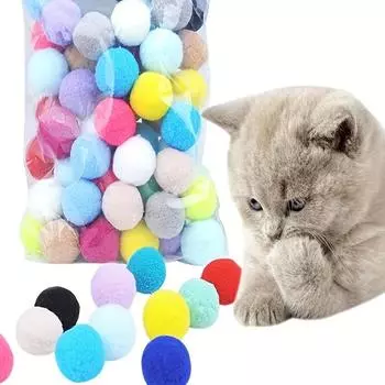 100 pcs Cute Funny Cat Toys Stretch Plush Ball Cat Toy Ball Creative Colorful Interactive Cat Pom Pom Cat Chew Toy S разноцветный