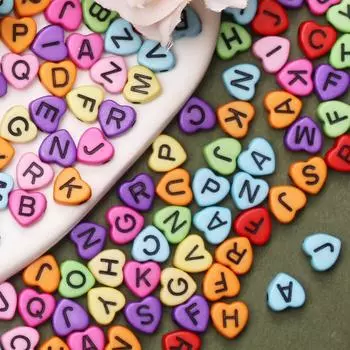 100 шт./набор акриловых бусин в форме сердца, цветные буквы, свободные бусины с интервалом, изготовление украшений своими руками, аксессуары для браслетов и ожерелий