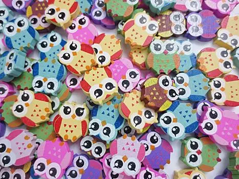 100 Pieces Colorful Cute Owl Wood Beads Color MIX 20mm Jewelry Making Accessory Materials Handmade Parts Huey Miscellaneous Goods