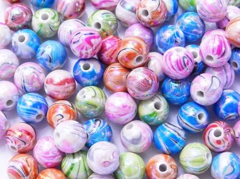 100 шт. обработанных акриловых бусин с мраморным узором Aurora, смешанный ассортимент, круглые бусины 10 мм, разделители, ремесленные принадлежности для рукоделия, ювелирные изделия, аксессуары ручной работы