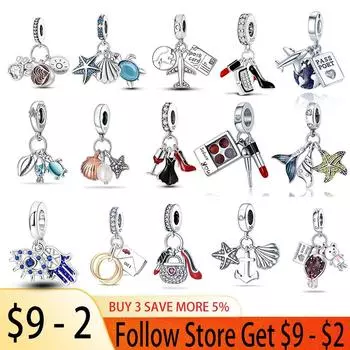 100% подлинное серебро 925 пробы, коллекция Ocean, морская раковина, черепаха и каблуки, подвеска с бусинами для оригинального браслета