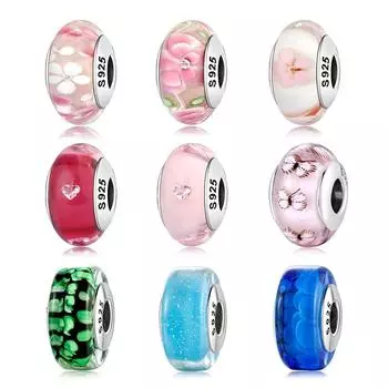 100% подлинные бусины из муранского стекла в форме розового сердца из стерлингового серебра 925 пробы, подходят для оригинальных европейских браслетов с подвесками