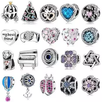 100% подлинные бусины из стерлингового серебра 925 пробы с розовым сердцем и прозрачным цирконием подходят для изготовления оригинальных европейских браслетов с подвесками