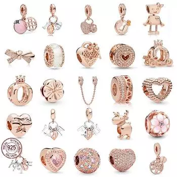 100% подлинные бусины-подвески в виде банта из стерлингового серебра 925 пробы и розового золота для оригинального браслета Panjia, самодельные женские украшения