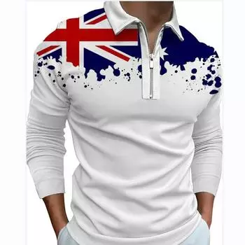 100% полиэстер мужская рубашка поло весна-осень с длинным рукавом в полоску на молнии S