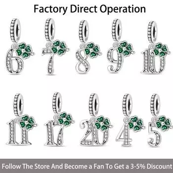 % 100 пробы серебро S925, посеребренный четырехлистный клевер, подвеска с счастливым номером, подходит для оригинального браслета, ювелирных изделий своими руками