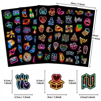 100 Простыней Микс И Матч Неоновые Наклейки Персонализированные Креативные Цветные Неоновые Граффити Наклейки Сделай Сам 4 Листа