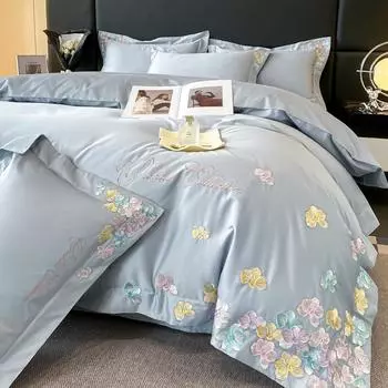 100 pure cotton 4pcs set Class A maternal and infant grade long-staple cotton embroidered quilt cover cotton bed sheet mattress household bedding 1.5M bed sheet 4pc quilt 2*2.3m