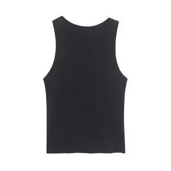 100% Pure Cotton ~ Foreign Trade Stripe Solid Simple Small Cami Slim fit Slimming Thread Knitted Stretch Shirt Micro flaw Black XS