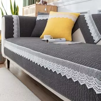 100% Pure Cotton Sofa Seat Cushion Cover All Year Round General Fabrics Towel Country Style and Simple Modern Non-Slip Cover Cover New New Arrival Washed cotton simple elegant black lace 70 * 70cm