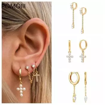 100% настоящее серебро 925 серьги трендовые серьги для женщин конский глаз крест серьги-подвески ювелирные изделия Kolczyki