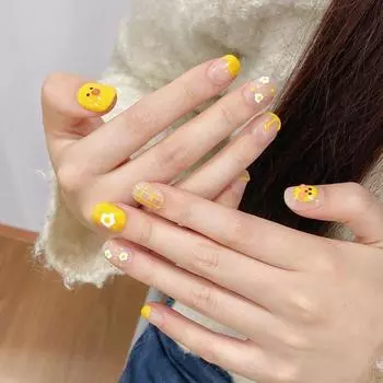 100% ручная работа, короткие круглые накладные ногти с клеем, милый акриловый пресс B. Duck на искусственных накладных ногтях, многоразовые и съемные ногти XS