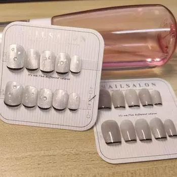 100% ручная работа, круглая форма гроба, шампанское, серебро, французский кончик, ногти «кошачий глаз», искусственный дизайн ногтей, простые универсальные ногти, фототерапия, накладные ногти 1pc Transparent Box