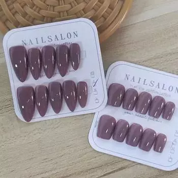 100% ручная работа Миндаль Фиолетовый Серый Кофейный Искусственный дизайн ногтей телесного цвета Простые короткие трапециевидные ногти Фототерапия Накладные ногти Многоразовые и съемные ногти Almond-XS