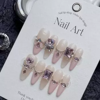 100% ручная работа, миндальные шпильки, накладные ногти, любовный пузырь, свадебное платье с французским ангелом, сплав с цепочкой, ногти для фототерапии, многоразовые и съемные ногти XS