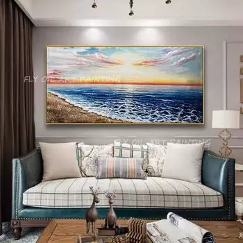 100% ручная роспись Океан Приморский Красочный Небесный Пейзаж Большой Размер Современная Абстрактная картина маслом для украшения дома в подарок 20*40cm