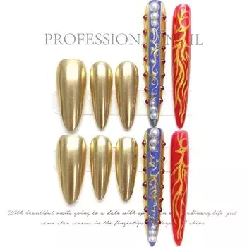 100% РУЧНАЯ РАБОТА Длинные миндалевидные ногти в стиле GPalace, роскошные, высокого класса, расписанные вручную, с клеем и коробкой, золотые, рубиновые, жемчужные, пресс-на ногтях, многоразовые XS