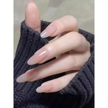 100% РУЧНАЯ РАБОТА, длинные накладные ногти в форме капли воды, набор накладных ногтей с клеем, простые миндалевидные ногти телесного цвета, ногти для фототерапии, многоразовые и съемные накладные ногти XS миндальный
