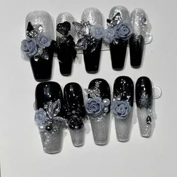 100% РУЧНАЯ РАБОТА Длинные накладные ногти в форме трапеции в форме гроба Темно-розовые Тяжелая промышленность Легкие роскошные накладные ногти акриловые накладные ногти многоразового использования XS