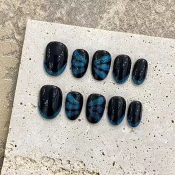 100% РУЧНАЯ РАБОТА Накладные искусственные ногти Короткие круглые Темные крылья бабочки Кошачий глаз Фототерапевтические ногти Накладные ногти Многоразовые ногти с набором инструментов XS