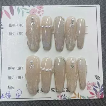 100% РУЧНАЯ РАБОТА Радужный маникюр «кошачий глаз» в броне Съемные накладные ногти Оптовая продажа готовых ногтей для фототерапии Medium trapezoid-XS