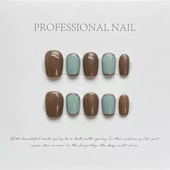 100% РУЧНАЯ РАБОТА трапециевидной формы гроба искусственный дизайн ногтей ранняя осень ретро простые каштановые коричневые ногти невесты фототерапия многоразовые ногти XS