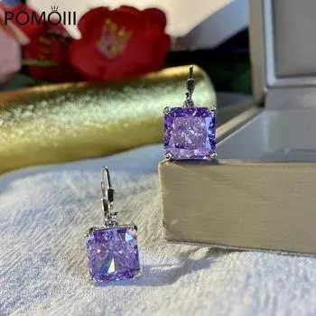 100% S925 стерлингового серебра 10 * 10 мм топаз высокоуглеродистый бриллиант серьги-подвески для женщин сверкающие свадебные вечеринки свадебные украшения