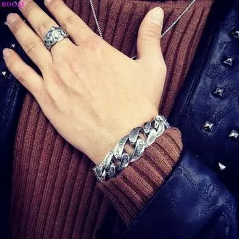 100% S925 стерлингового серебра браслеты буддизм шесть символов истины плоская тайская серебряная цепочка на руку чистое серебро мужской браслет 18cm