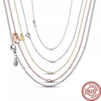 100% 925 серебряная базовая цепочка с водной рябью, цепочка с звеньями, подходит для оригинальных бусин-шармов для женщин, ювелирные изделия в подарок