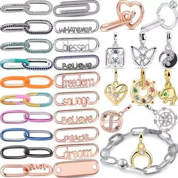 100% серебро 925 пробы, мини-подвеска ME, двойное звено, стильные бусины «сделай сам», подходят для оригинального браслета Me, женские ювелирные аксессуары