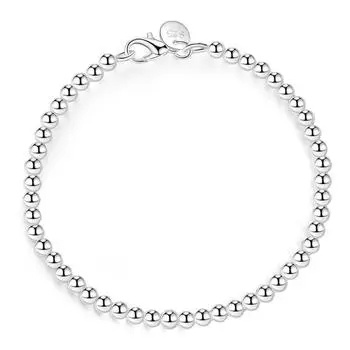 100% серебряный цвет, модный браслет-цепочка с бусинами 4 мм, 20 см для девочек-подростков, женский подарок, женские ювелирные украшения 20cm