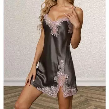 100% Шелковая мини-пижама с разрезом, сексуальная юбка на подтяжках, коричневая ночная рубашка из натурального шелка, розовая пижама, женская пижама M