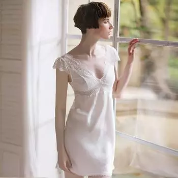 100% шелковое ночное платье из шелка Mulberry, женские летние кружевные ночные рубашки, сексуальная пижама, шелковая пижама в стиле принцессы, ночная рубашка в дворцовом стиле M