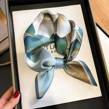 100% шелковый шарф, мягкая повязка на голову, женский шелковый шарф, элегантный синий женский шелковый шарф 53x53cm